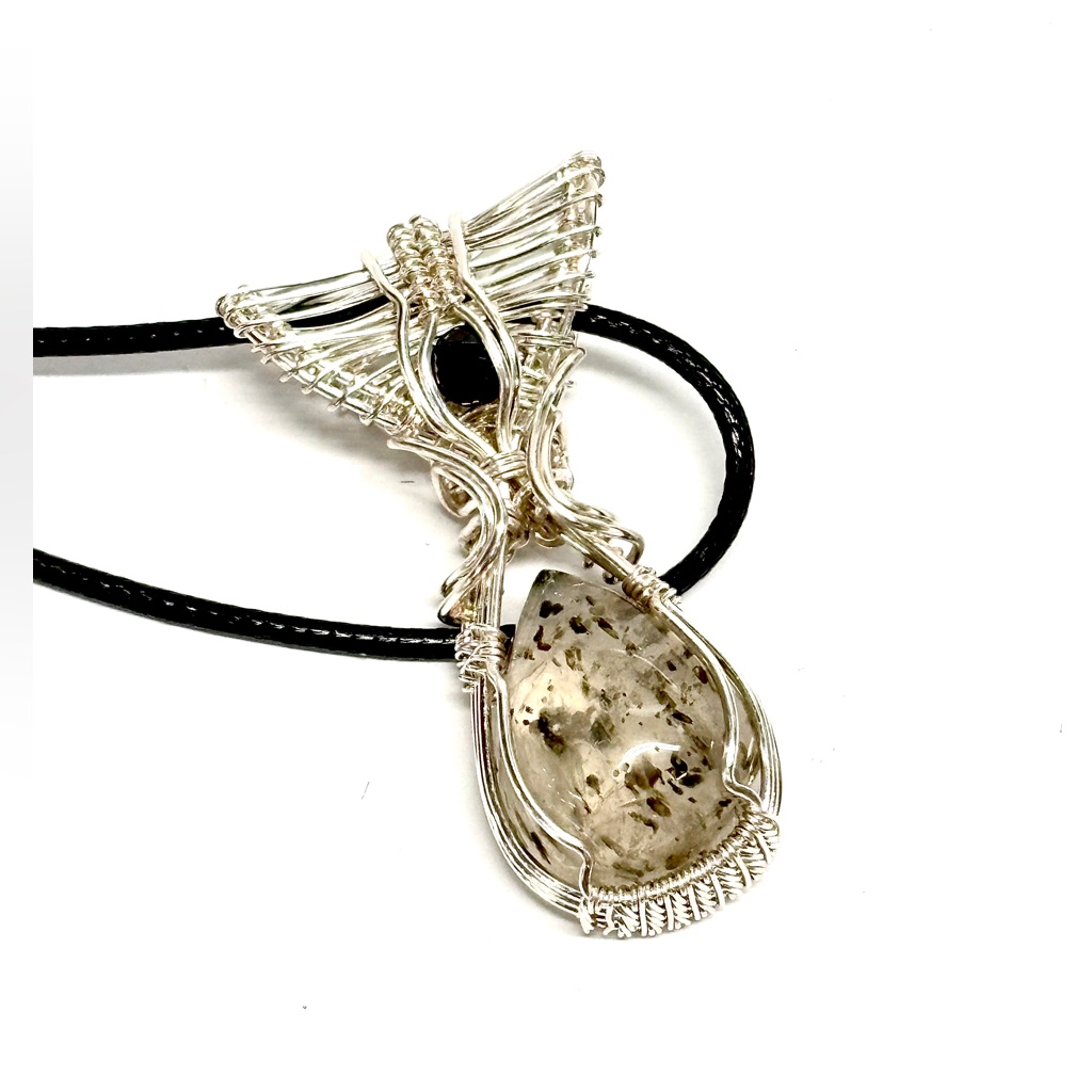 Handmade Inclusion Quartz Cz Hand Wrapped Silver Plate Copper Statement Pendant 49$